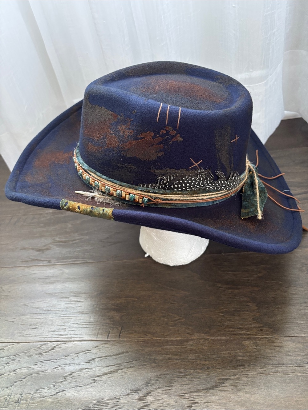 Lucky 7 Cowboy Hat/fedora,teardrop dent,vintage,distressed fabric band,Western